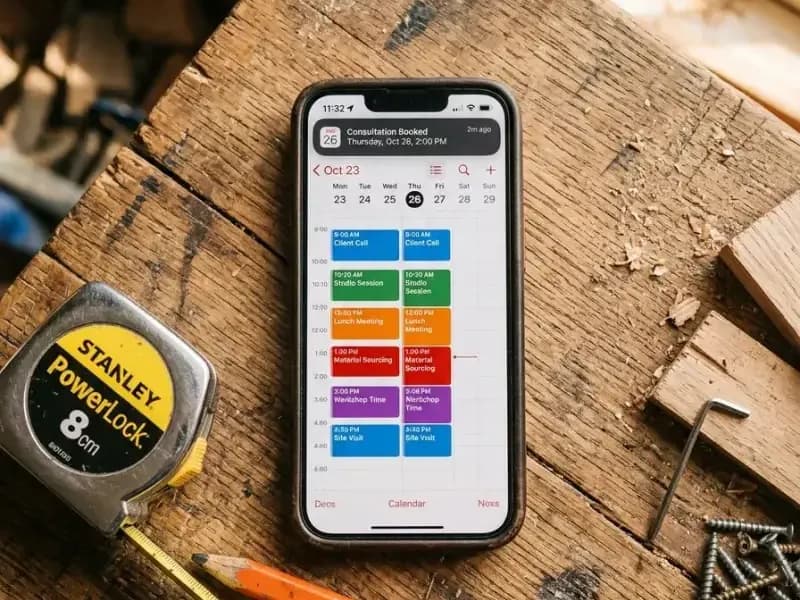 A phone calendar showing a booked consultation, the appointment a Meta lead turns into