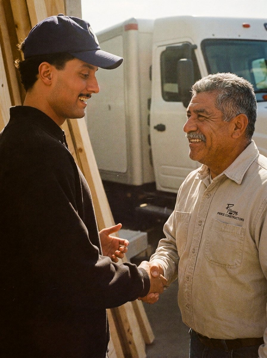 Itai Benisty shaking hands with a contractor on a jobsite